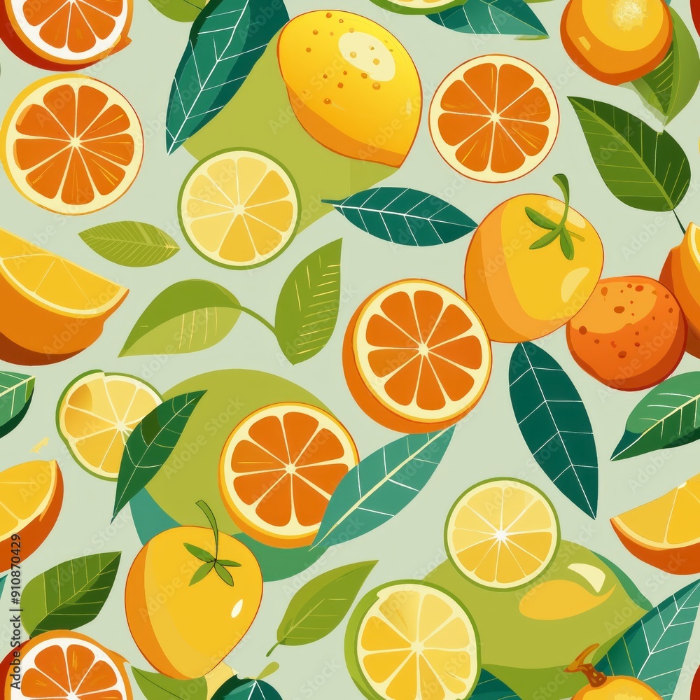 Seamless pattern of citrus fruits and lemon slices, adding zest to your summer design Seamless pattern of citrus fruits and lemon slices, adding zest to your summer design