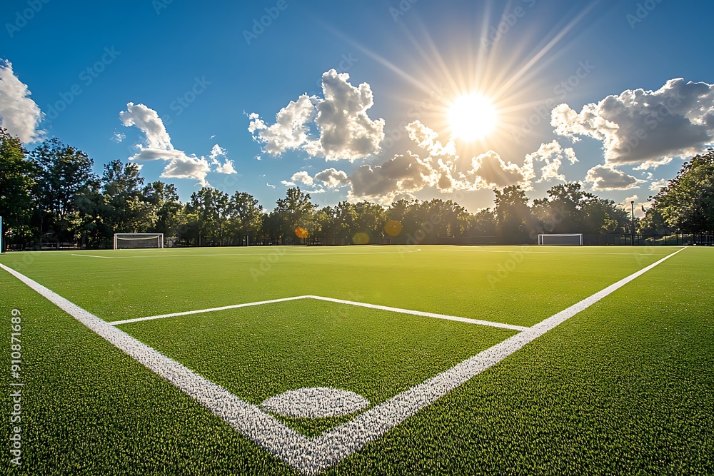 Obraz premium Pristine soccer field under the sun.