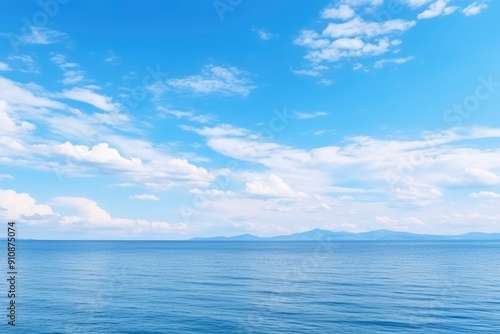 Panorama of clear sky background for summer vacation concept at ocean and summer sea water with sunlight of beautiful cloudy sky with generative ai