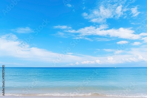 Panorama of clear sky background for summer vacation concept at ocean and summer sea water with sunlight of beautiful cloudy sky with generative ai