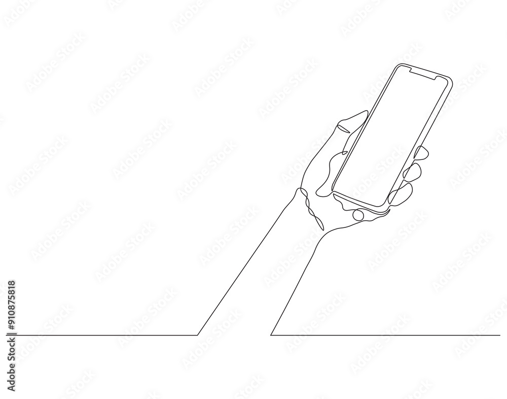 Continuous one line drawing of hand holding a phone. Single line drawing illustration of holding phone. Smartphone, Handphone, Hand holding concept line art. Editable outline Continuous one line drawing of hand holding a phone. Single line drawing illustration of holding phone. Smartphone, Handphone, Hand holding concept line art. Editable outline