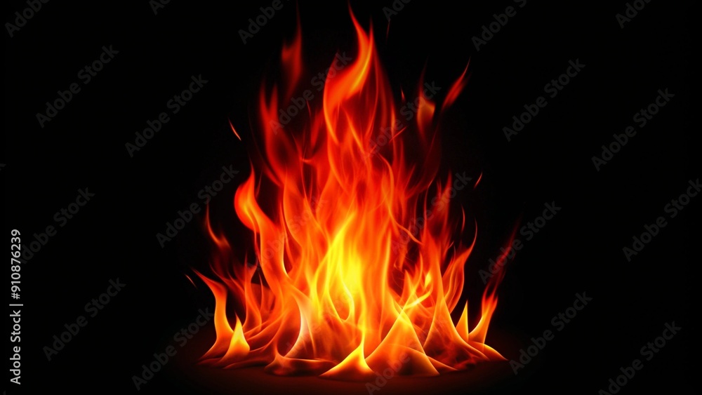 Fiery blaze with vibrant flames on a black background Fiery blaze with vibrant flames on a black background