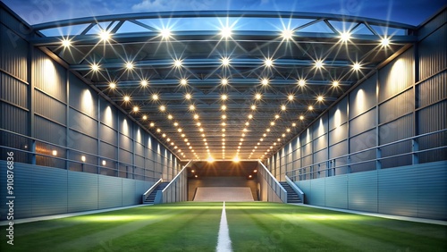 A Symphony of Lights: The Grand Entrance to a Modern Soccer Stadium  generative AI photo