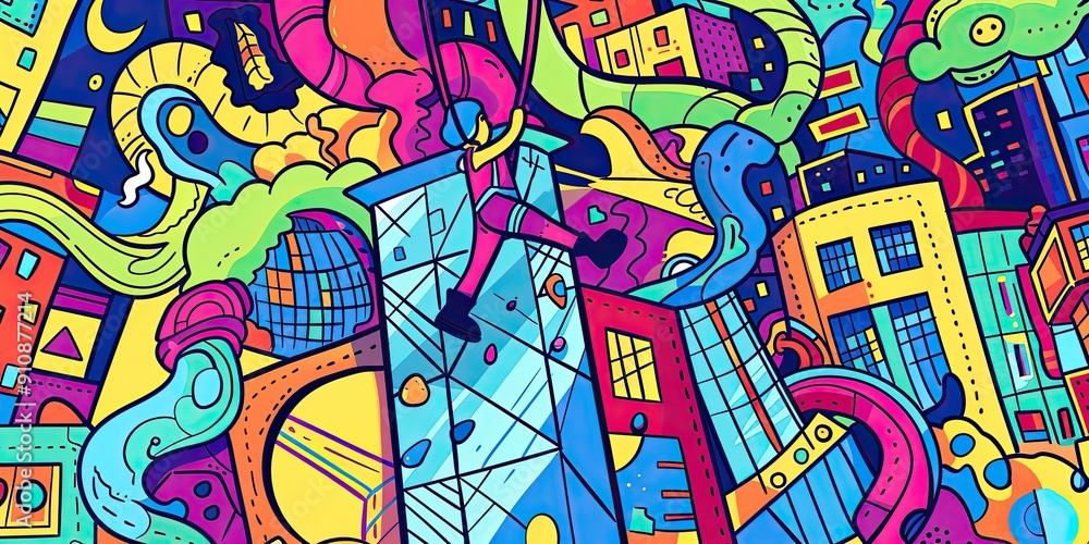 Fototapeta premium High-Rise Window Cleaners at Work