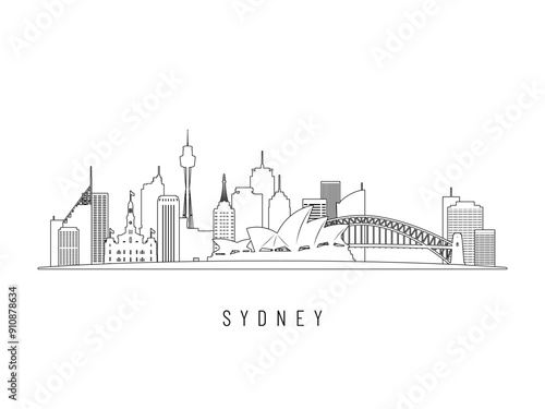 Detailed Sydney skyline vector illustration. Sydney buildings in line art style, perfect for modern designs.