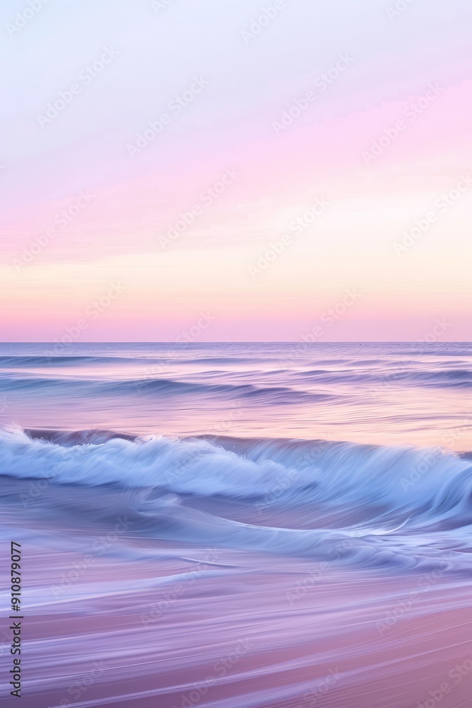 Obraz premium Abstract background wallpaper, gradients,purple and pink, tranquil ocean landscape blending soft purple and pink hues, reflecting a peaceful twilight sky in a dreamy and ethereal water