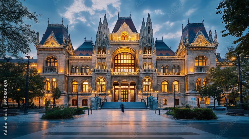 Fototapeta premium Budapest, Hungary: The Ethnographic Museum, formerly the Palace of Justice, designed by Hungarian architect Hauszmann and completed in 1896.