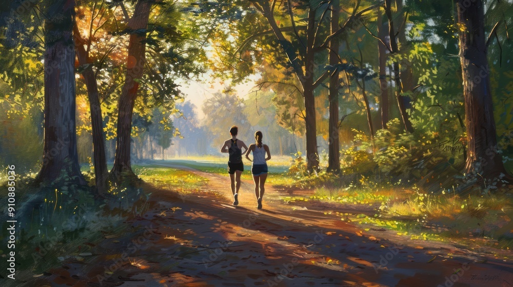 A Couple Walking Through a Sun-Dappled Forest Path