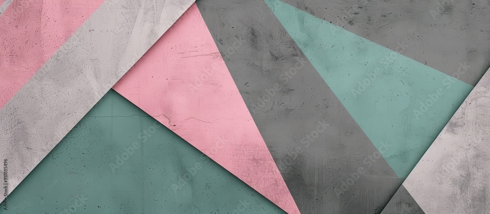 Fototapeta premium Minimal geometric shapes and lines in pastel pink gray and green colors creating an abstract textured background with copy space image