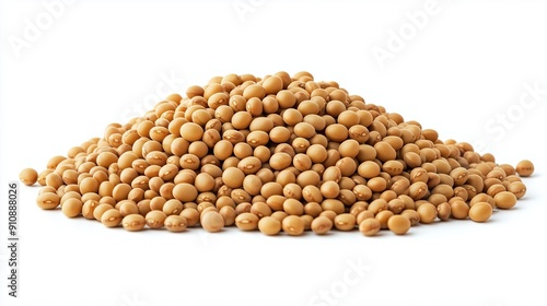 A bunch of dried soybeans on a white background