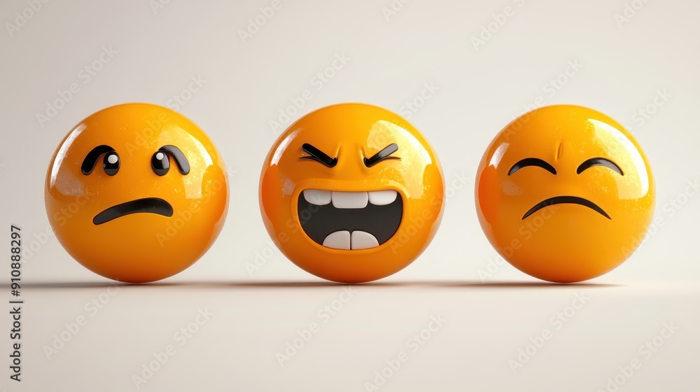 Set Icon Emoji of Yellow glossy 3d emotions face with Joy, happy and fun,sad,laugh,sleep,in love,Yellow balls with faces with different moods, Emotion expression, Vector illustration. Set Icon Emoji of Yellow glossy 3d emotions face with Joy, happy and fun,sad,laugh,sleep,in love,Yellow balls with faces with different moods, Emotion expression, Vector illustration.