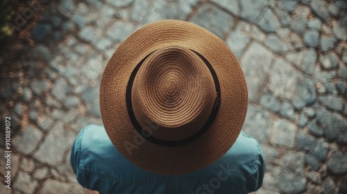 Man in hat and blue shirt photo