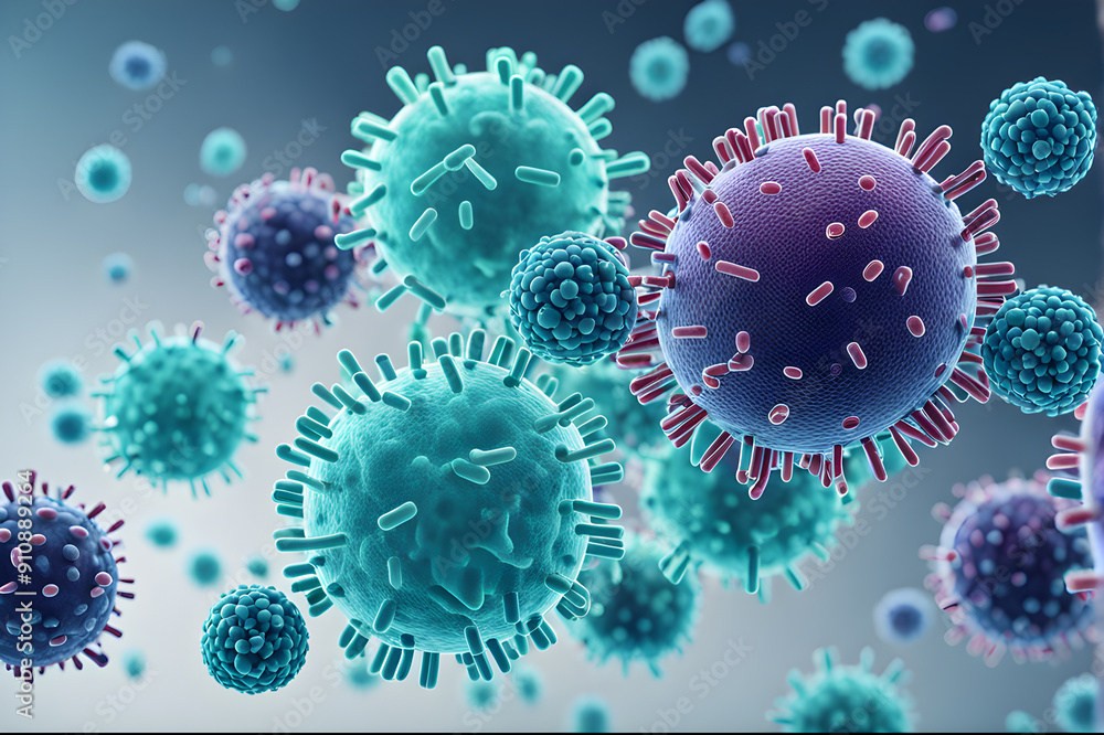 3d render of virus cells. Bacteria, microorganism, cell infected organism. 3d render of virus cells. Bacteria, microorganism, cell infected organism.