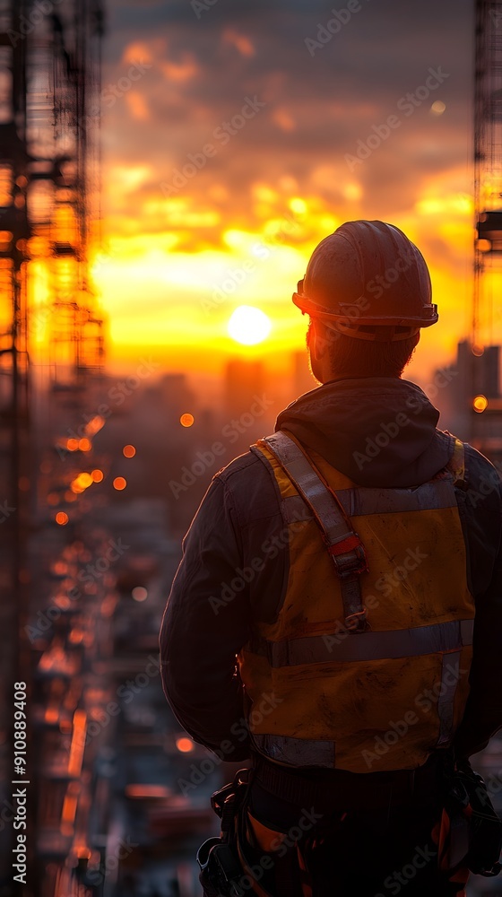 Civil Engineer Overseeing Construction Site at Sunset Civil Engineer Overseeing Construction Site at Sunset