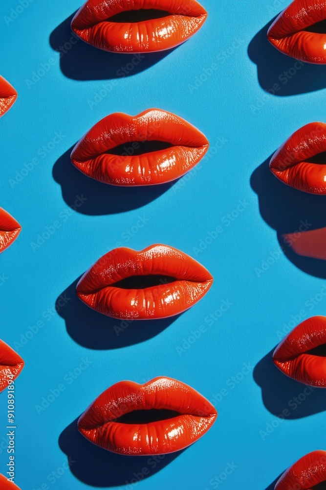 Red Lips on Blue Surface Red Lips on Blue Surface