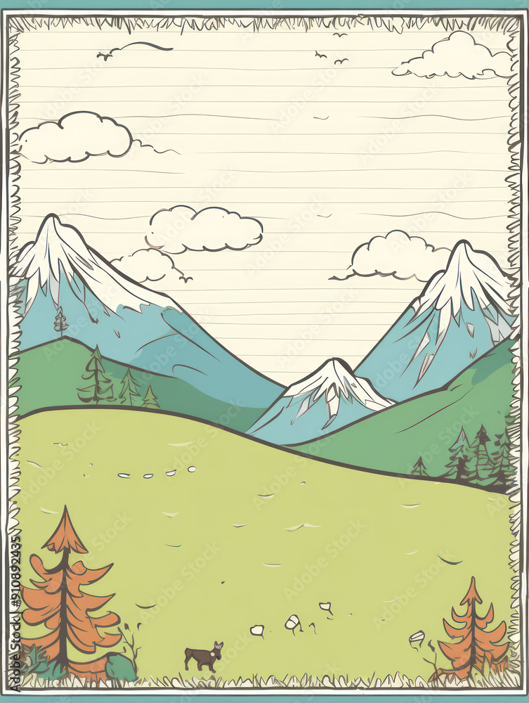 Obraz premium Hand-drawn mountains and meadow.