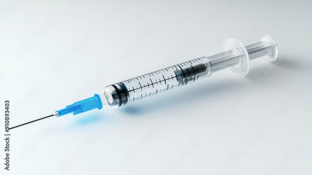 A close-up image of a syringe with a blue needle, commonly used for medical injections and vaccinations. A close-up image of a syringe with a blue needle, commonly used for medical injections and vaccinations.