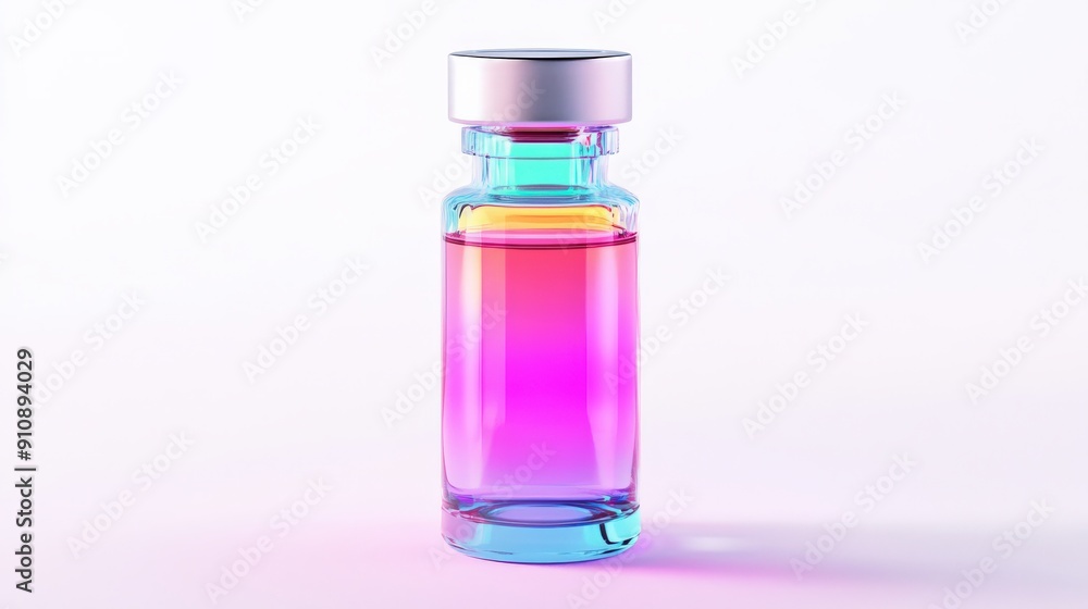 A colorful glass vial filled with a vibrant liquid, showcasing a captivating gradient of pink and blue hues. A colorful glass vial filled with a vibrant liquid, showcasing a captivating gradient of pink and blue hues.