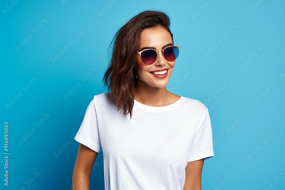 smiling female in trendy summer white top t-shirt smiling female in trendy summer white top t-shirt