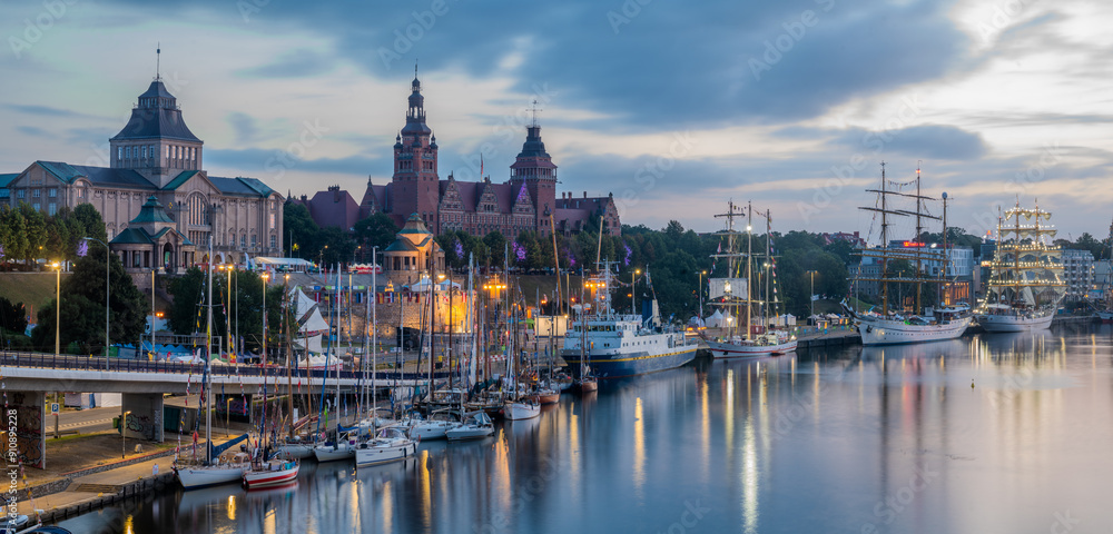 Sailing ships at the wharf in Szczecin, Tall Ships Races 2024 Sailing ships at the wharf in Szczecin, Tall Ships Races 2024