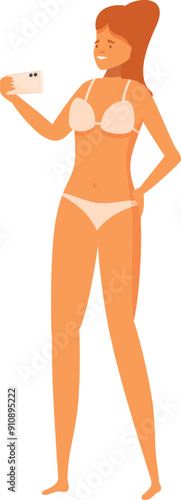 Young woman in a bikini taking a selfie with her smartphone
