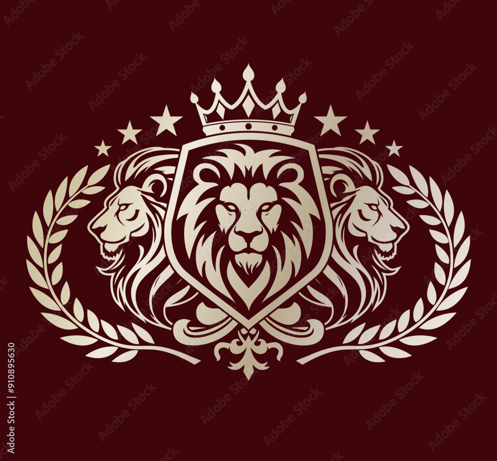 elegant lion heraldry coat of arms royal logo with shield crown and laurel wreath elegant lion heraldry coat of arms royal logo with shield crown and laurel wreath