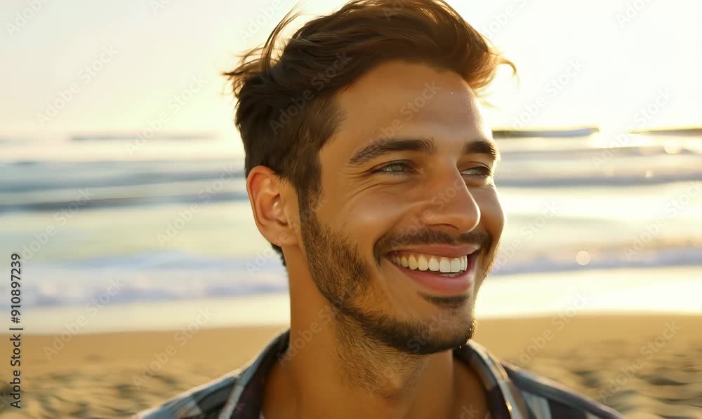 Portrait of a handsome young man smiling at the camera on the beach Portrait of a handsome young man smiling at the camera on the beach