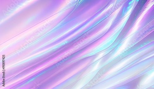 Iridescent chrome wavy gradient cloth fabric abstract background, ultraviolet holographic foil texture, liquid surface, ripples, metallic reflection. 3d render illustration.