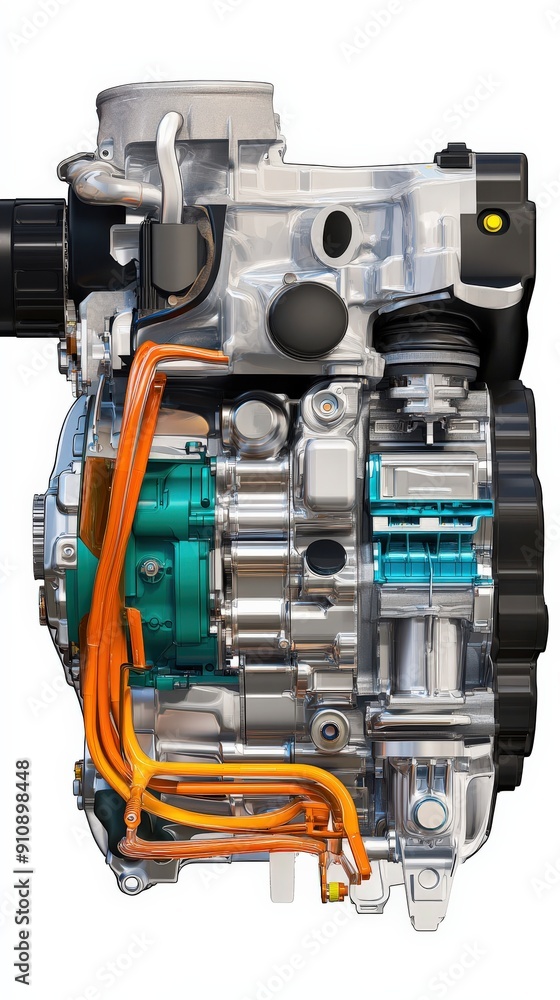 Close-up of a modern engine highlighting its intricate components and technological design. Close-up of a modern engine highlighting its intricate components and technological design.