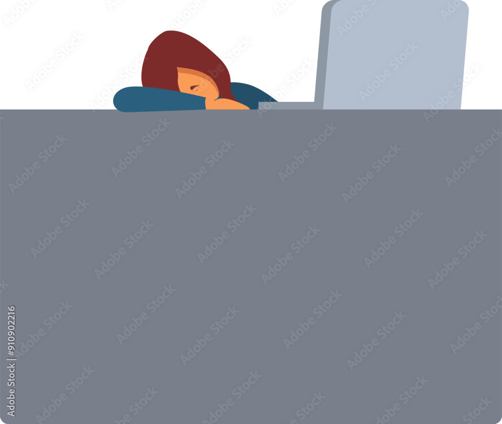 Businesswoman is sleeping at her desk at work, exhausted after working on her computer Businesswoman is sleeping at her desk at work, exhausted after working on her computer