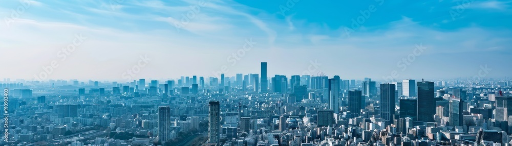 aerial view of cityscape with skyscrapers and buildings under blue sky and white clouds - urban development and modern architecture - high-rise build aerial view of cityscape with skyscrapers and buildings under blue sky and white clouds - urban development and modern architecture - high-rise build