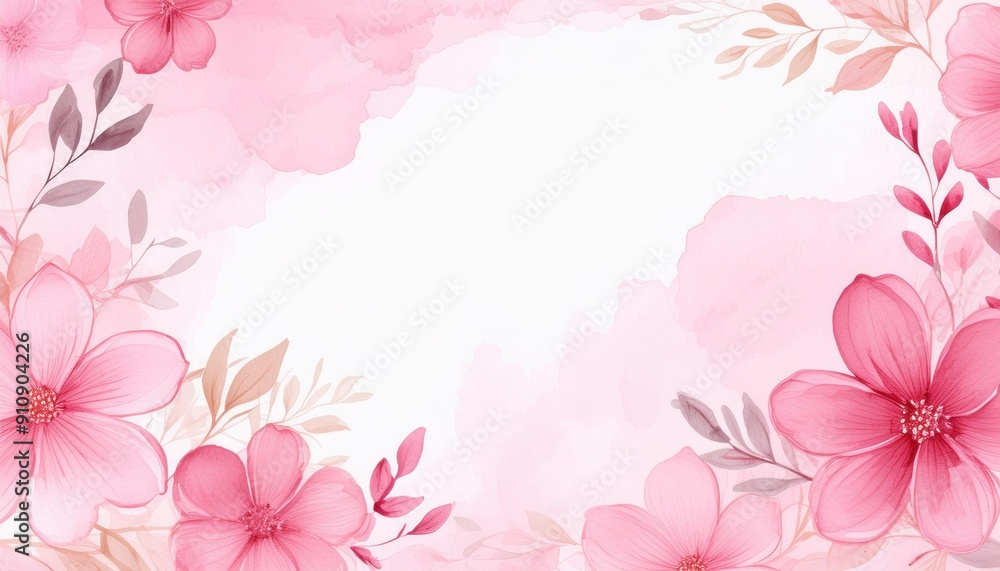 Pink flower frame background with watercolor Pink flower frame background with watercolor