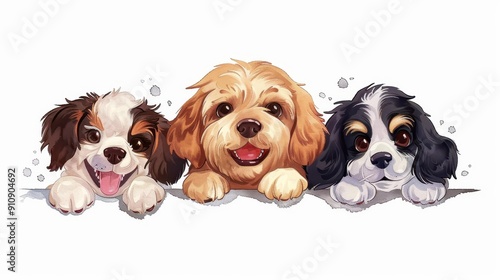 Bright and playful watercolor poster depicting joyful puppies, perfect for childrens book illustrations, full of charm and warmth.