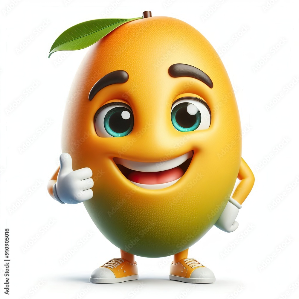 Advertising - product photo of high detailed 3D cartoon character of smiling Mango