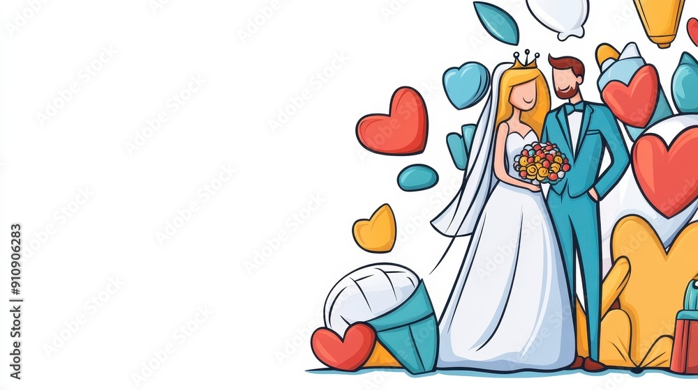 Elegant doodle design web banner features charming wedding icons for planners, adding a modern touch to your event. Elegant doodle design web banner features charming wedding icons for planners, adding a modern touch to your event.