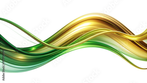 abstract designful green and gold wave pattern isolated on white and transparent background