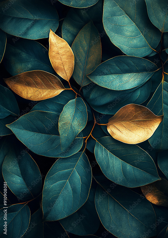 Lush green leaves with gold detailing, ideal for enhancing social media posts, high resolution Lush green leaves with gold detailing, ideal for enhancing social media posts, high resolution