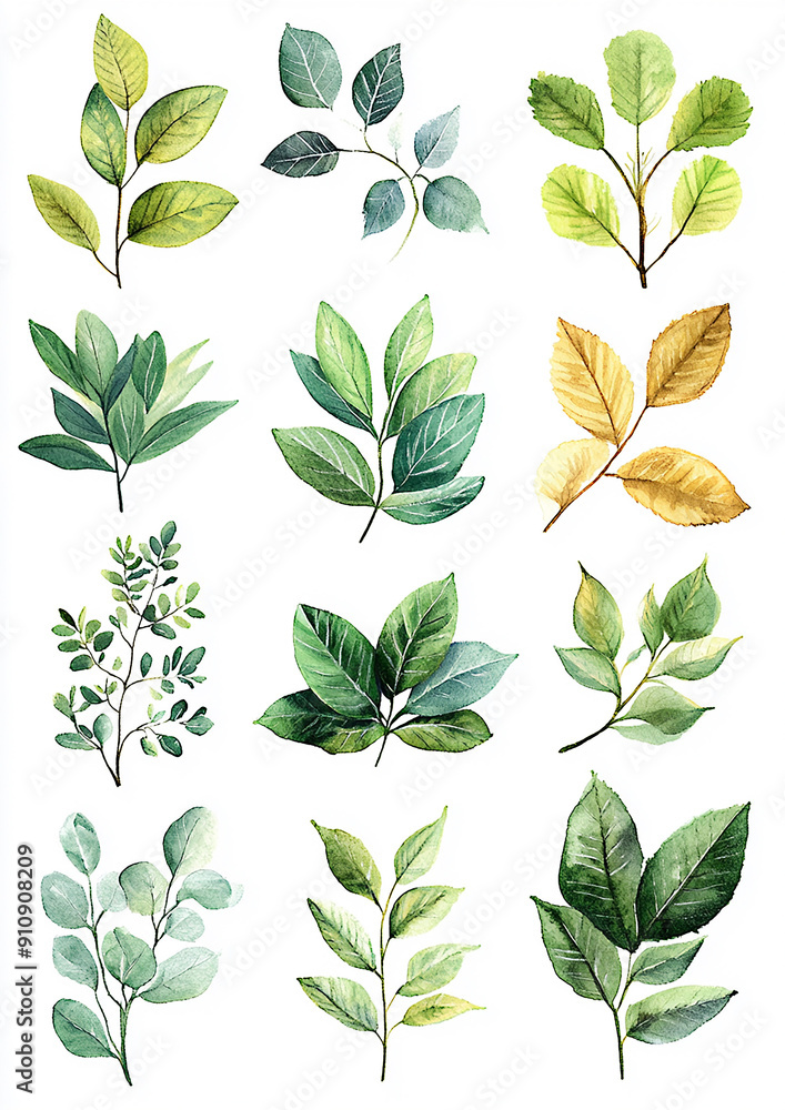 Greenery and gold decorative set for creative design projects, high resolution Greenery and gold decorative set for creative design projects, high resolution