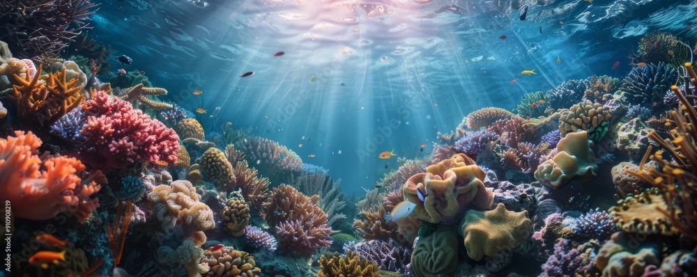 Fototapeta premium Underwater Coral Reef Discovery, 4K hyperrealistic photo