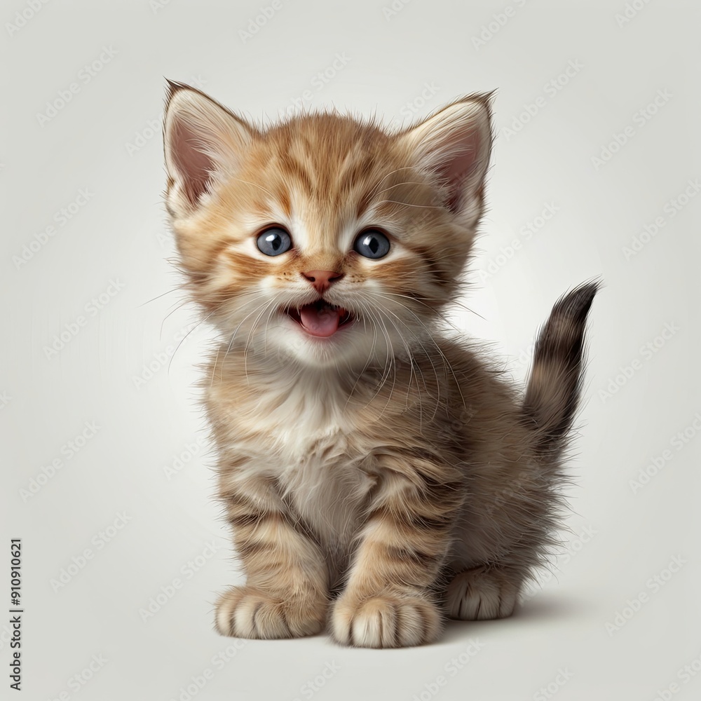 Obraz premium Cute little kitty is against white background, clipart