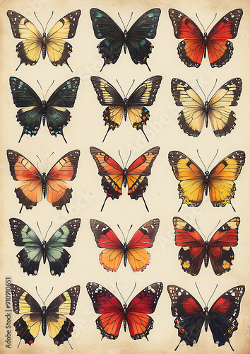 Artistic butterfly set with a variety of wing shapes and colors, perfect for social media, high resolution photo