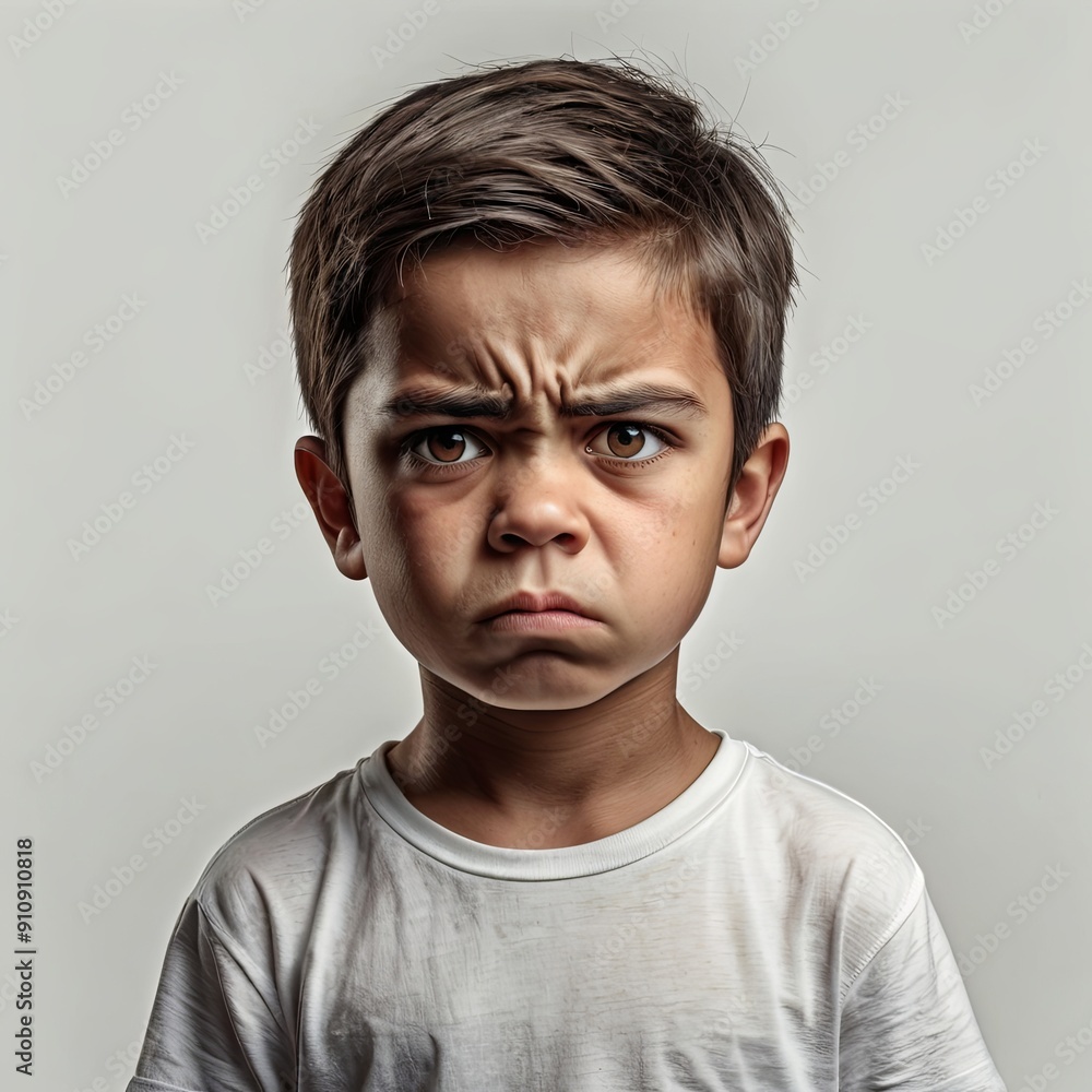 Portrait of angry boy against background, clipart style Portrait of angry boy against background, clipart style