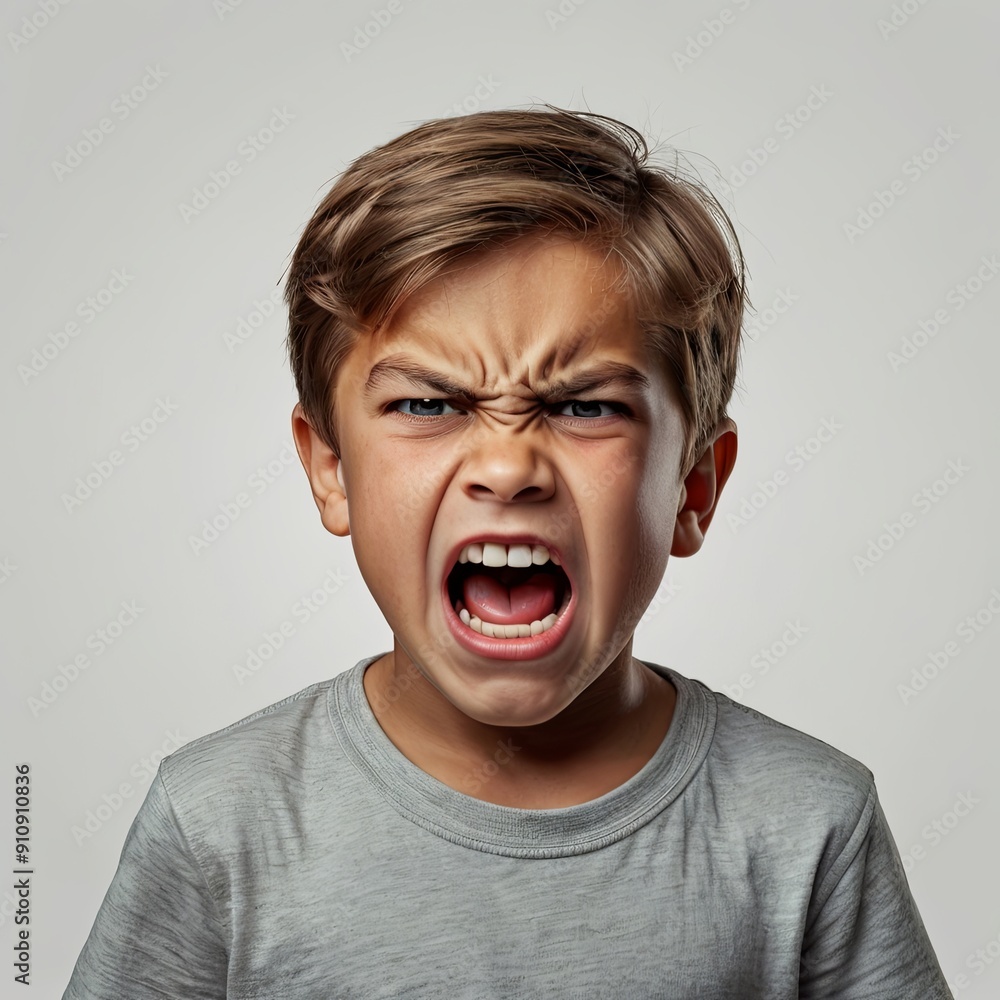 Portrait of angry boy against background, clipart style Portrait of angry boy against background, clipart style