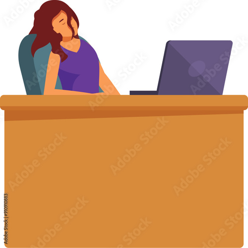 Businesswoman is sleeping at her desk with a laptop computer in front of her