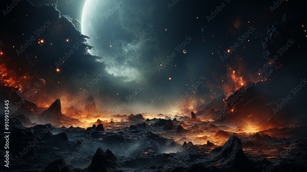 Fantasy alien landscapes with fiery and icy elements. Fantasy alien landscapes with fiery and icy elements.