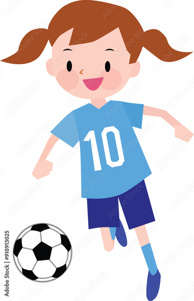 Illustration of a girl wearing blue jerseys playing soccer. Vector Illustration. Illustration of a girl wearing blue jerseys playing soccer. Vector Illustration.