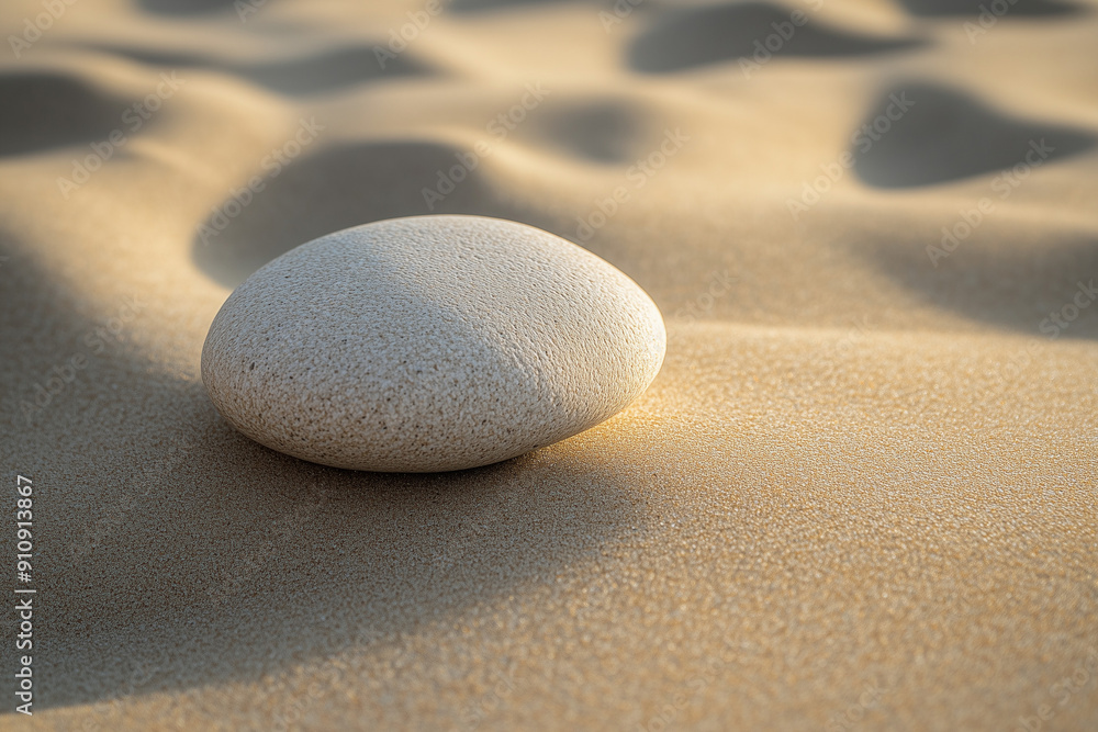 Serenity Captured: A Polished River Stone on Rough Sand in Soothing Tones Serenity Captured: A Polished River Stone on Rough Sand in Soothing Tones