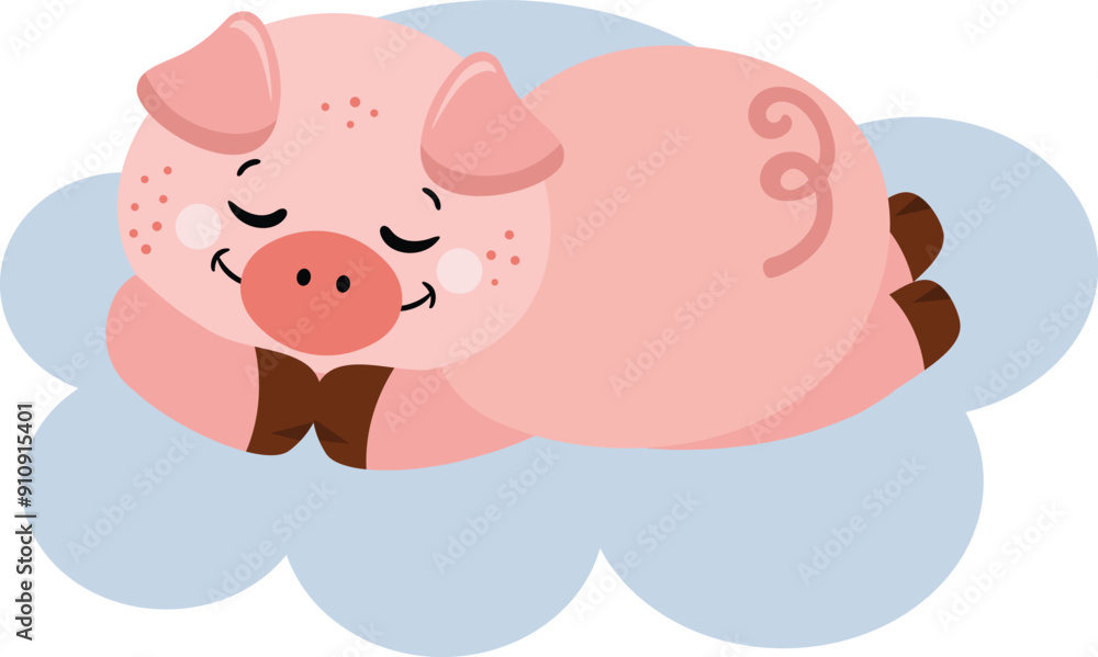 Cute pig sleeping on blue cloud Cute pig sleeping on blue cloud