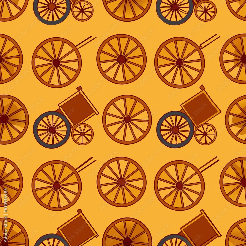 Fototapeta premium seamless pattern of wagon wheels and stagecoaches, symbolizing pioneer travel