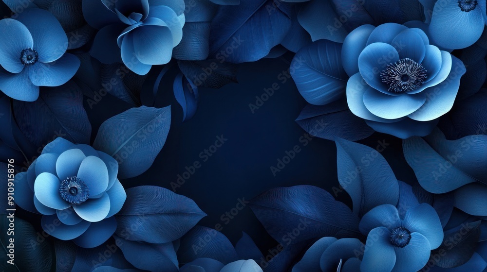 Blue Floral Frame with a Navy Background Blue Floral Frame with a Navy Background